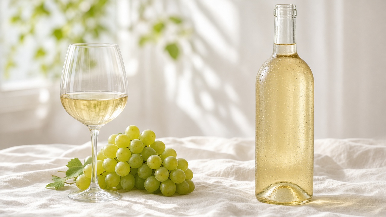 Vino blanco y uvas